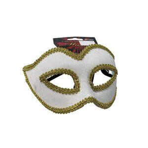 Venetian Decorative Mask Forum Novelties Elastic Strap White Gold Trim Party NEW